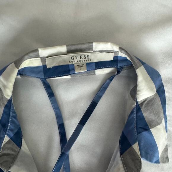 GUESS Blue Gingham Halter Dress Size 2 Fit & Flare Checkered Dress - Picture 2 of 10